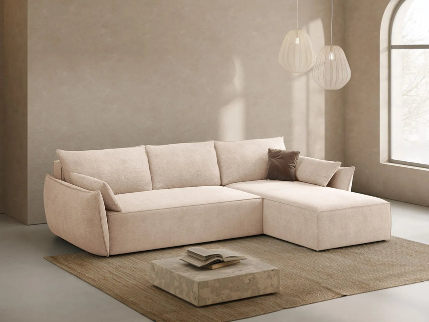Kaelle 4-Sitzer Ecksofa mit Schlaffunktion und Bettkasten, Rechte Seite, aus Chenille in Beige (Over The Horizon 08), 252x165 cm von Micadoni – Bild 2