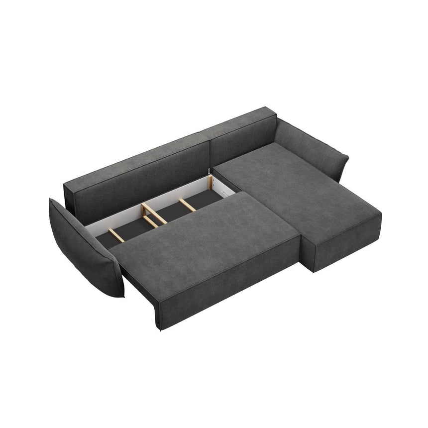 Kaelle 4-Sitzer Ecksofa mit Schlaffunktion und Bettkasten, Rechte Seite, aus Chenille in Dunkelgrau (Over The Horizon 97), 252x165 cm von Micadoni – Bild 5