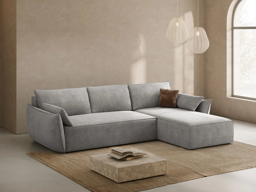 Kaelle 4-Sitzer Ecksofa mit Schlaffunktion und Bettkasten, Rechte Seite, aus Chenille in Hellgrau (Over The Horizon 85), 252x165 cm von Micadoni – Bild 2