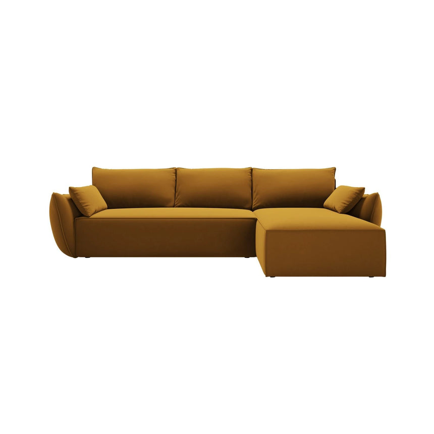 Kaelle 4-Sitzer Ecksofa mit Schlaffunktion und Bettkasten, Rechte Seite, aus Samt in Gelb (Bluvel 68), 252x165 cm von Micadoni – Bild 1