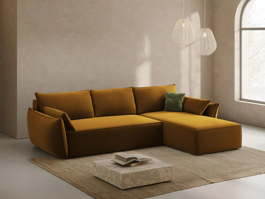 Kaelle 4-Sitzer Ecksofa mit Schlaffunktion und Bettkasten, Rechte Seite, aus Samt in Gelb (Bluvel 68), 252x165 cm von Micadoni – Bild 2