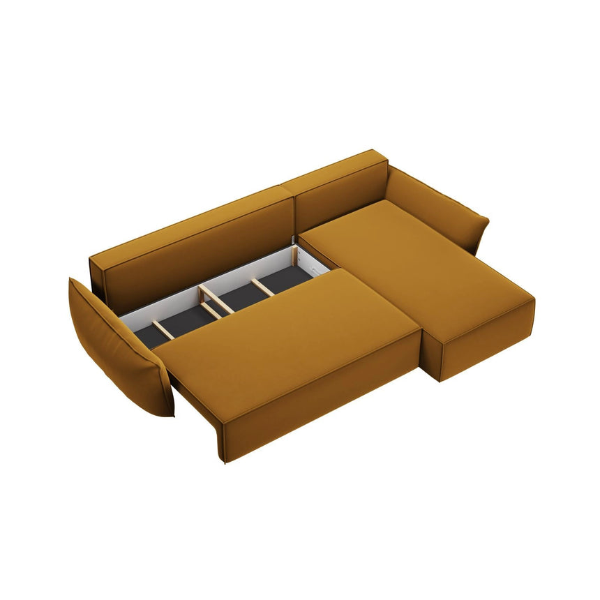 Kaelle 4-Sitzer Ecksofa mit Schlaffunktion und Bettkasten, Rechte Seite, aus Samt in Gelb (Bluvel 68), 252x165 cm von Micadoni – Bild 5