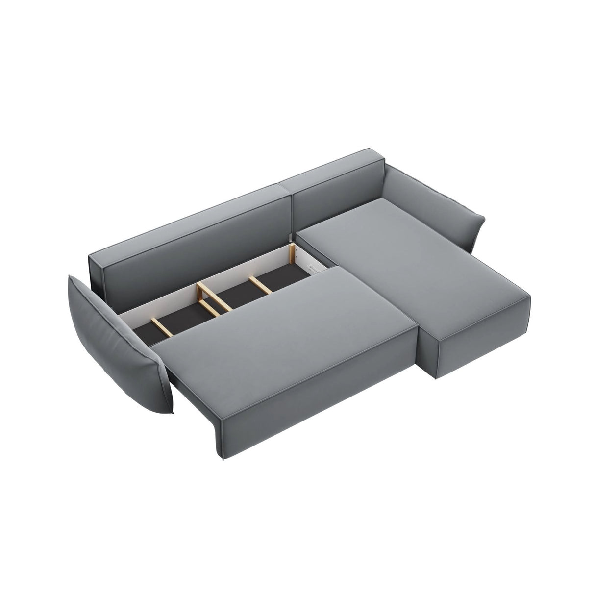 Kaelle 4-Sitzer Ecksofa mit Schlaffunktion und Bettkasten, Rechte Seite, aus Samt in Grau (Bluvel 10), 252x165 cm von Micadoni – Bild 5