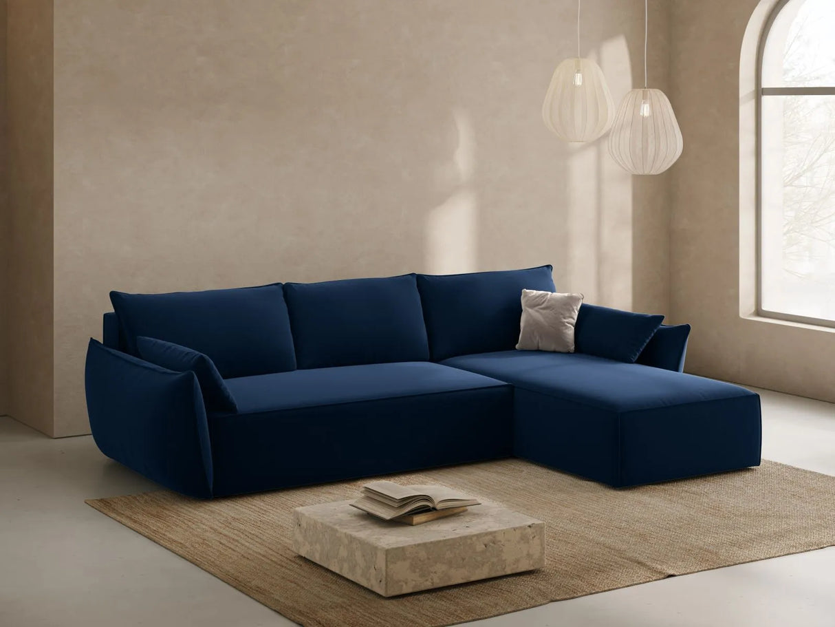 Kaelle 4-Sitzer Ecksofa mit Schlaffunktion und Bettkasten, Rechte Seite, aus Samt in Königsblau (Bluvel 86), 252x165 cm von Micadoni – Bild 2