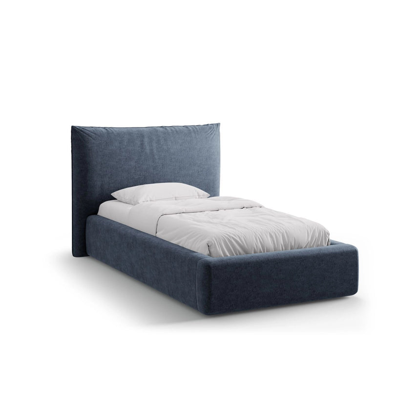 Kaelle Bett mit Kopfteil und Stauraum aus Chenille in Dunkelblau (Perfect Harmony 77), 90x200 cm von Micadoni – Bild 1