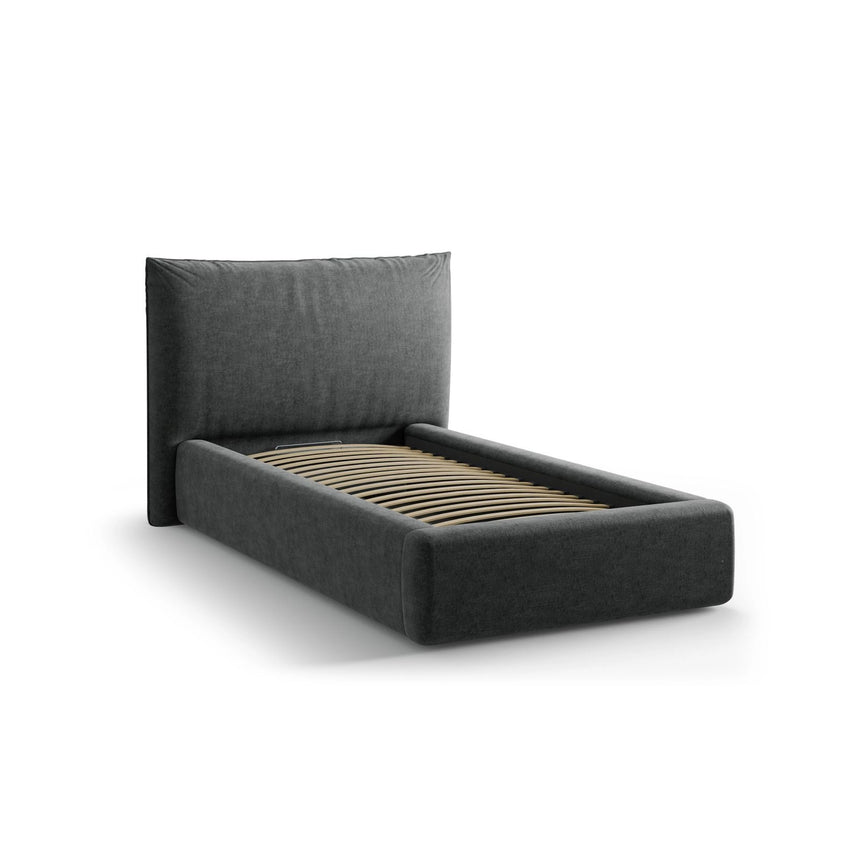 Kaelle Bett mit Kopfteil und Stauraum aus Chenille in Dunkelgrau (Perfect Harmony 90), 90x200 cm von Micadoni – Bild 4
