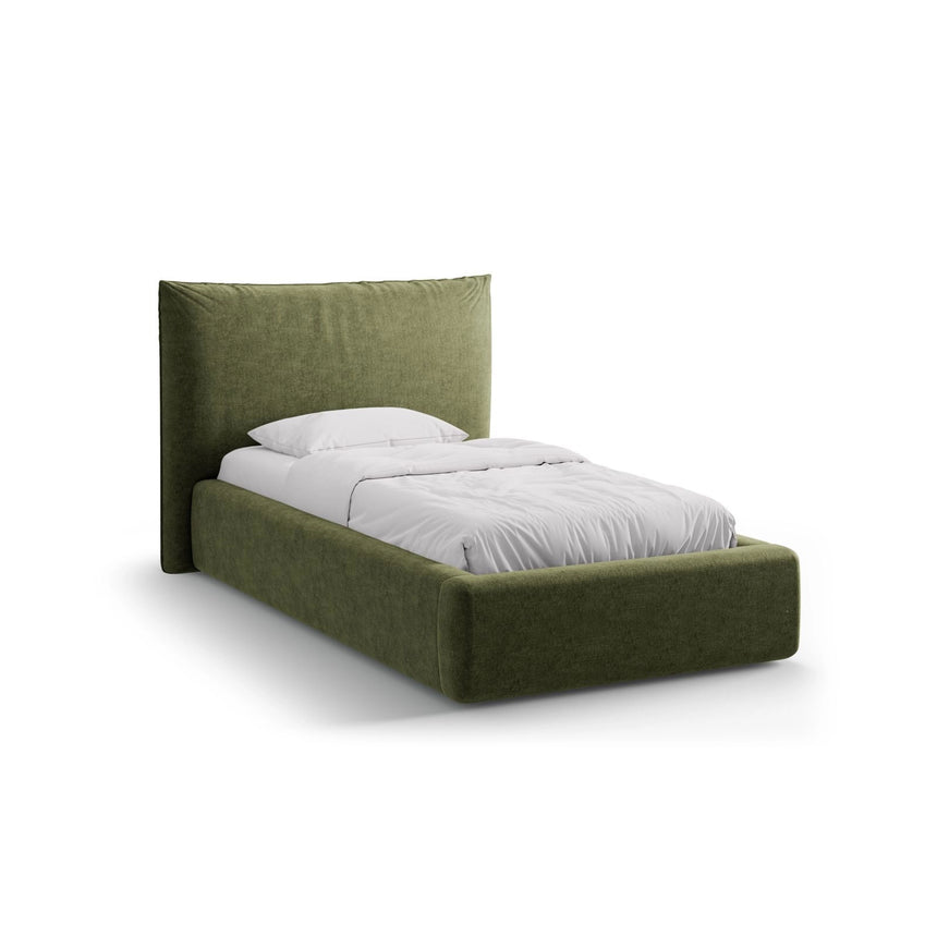 Kaelle Bett mit Kopfteil und Stauraum aus Chenille in Grün (Perfect Harmony 39), 90x200 cm von Micadoni – Bild 1