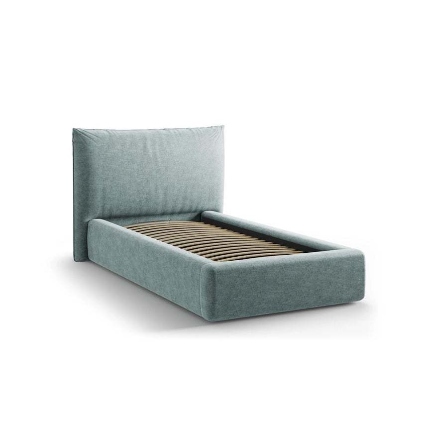 Kaelle Bett mit Kopfteil und Stauraum aus Chenille in Hellblau (Perfect Harmony 72), 90x200 cm von Micadoni – Bild 4