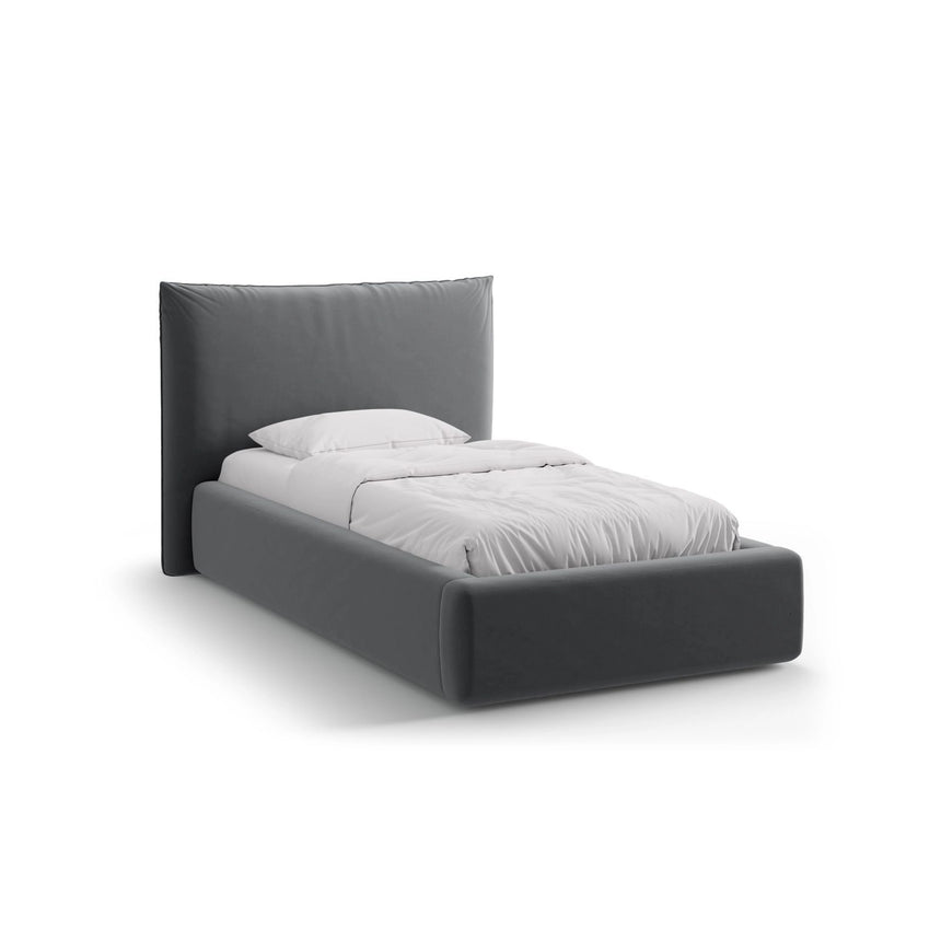 Kaelle Bett mit Kopfteil und Stauraum aus Samt in Grau (Bluvel 14), 90x200 cm von Micadoni – Bild 1