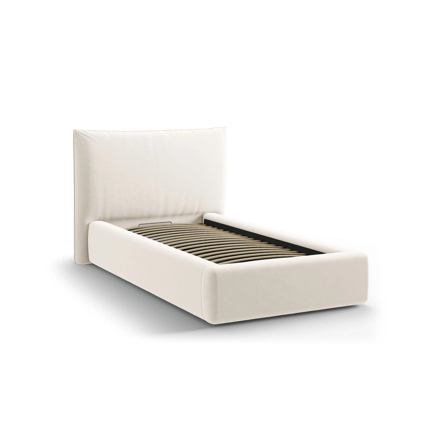 Kaelle Bett mit Kopfteil und Stauraum aus Samt in Leichtes Beige (Bluvel 22), 90x200 cm von Micadoni – Bild 4