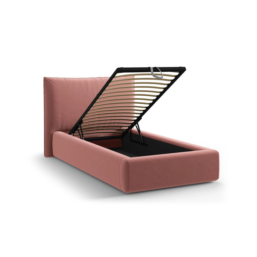 Kaelle Bett mit Kopfteil und Stauraum aus Samt in Rosa (Bluvel 52), 90x200 cm von Micadoni – Bild 5