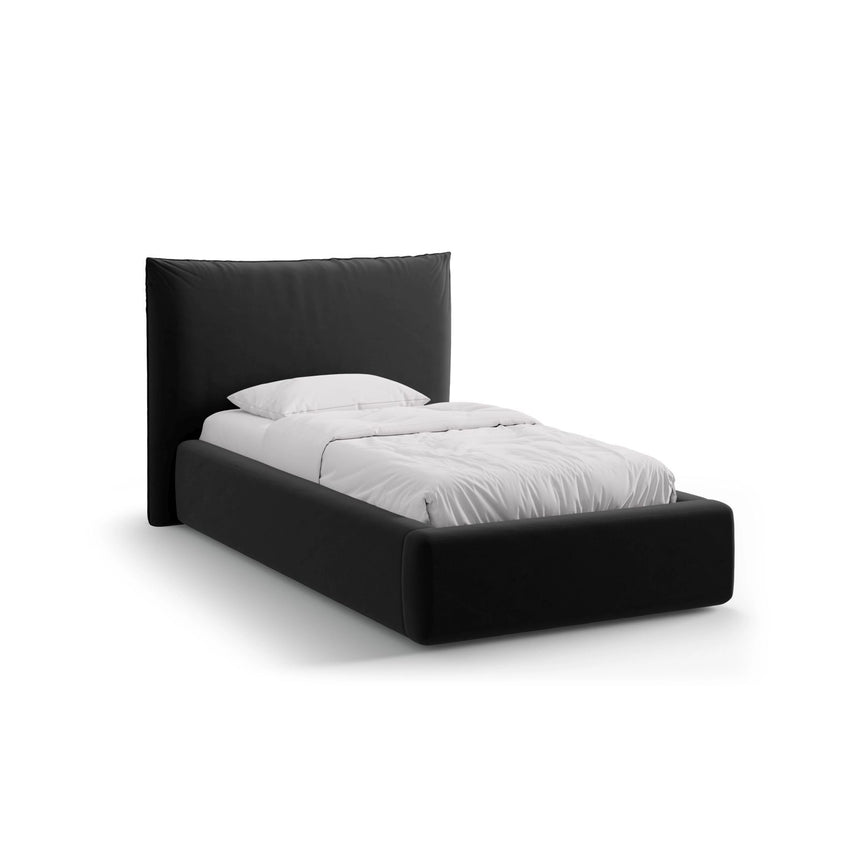 Kaelle Bett mit Kopfteil und Stauraum aus Samt in Schwarz (Bluvel 19), 90x200 cm von Micadoni – Bild 1