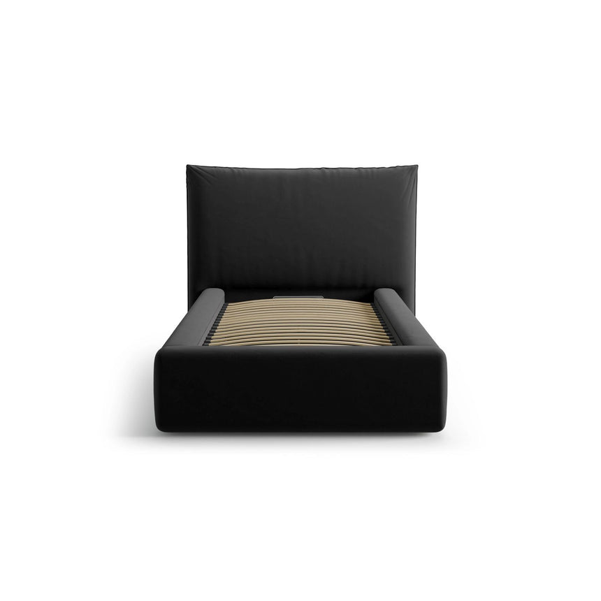 Kaelle Bett mit Kopfteil und Stauraum aus Samt in Schwarz (Bluvel 19), 90x200 cm von Micadoni – Bild 3
