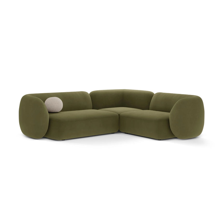 Kate 4-Sitzer Ecksofa, Rechte Seite, aus Samt in Grün (Salvador 08), 252x220 cm von Micadoni – Bild 1