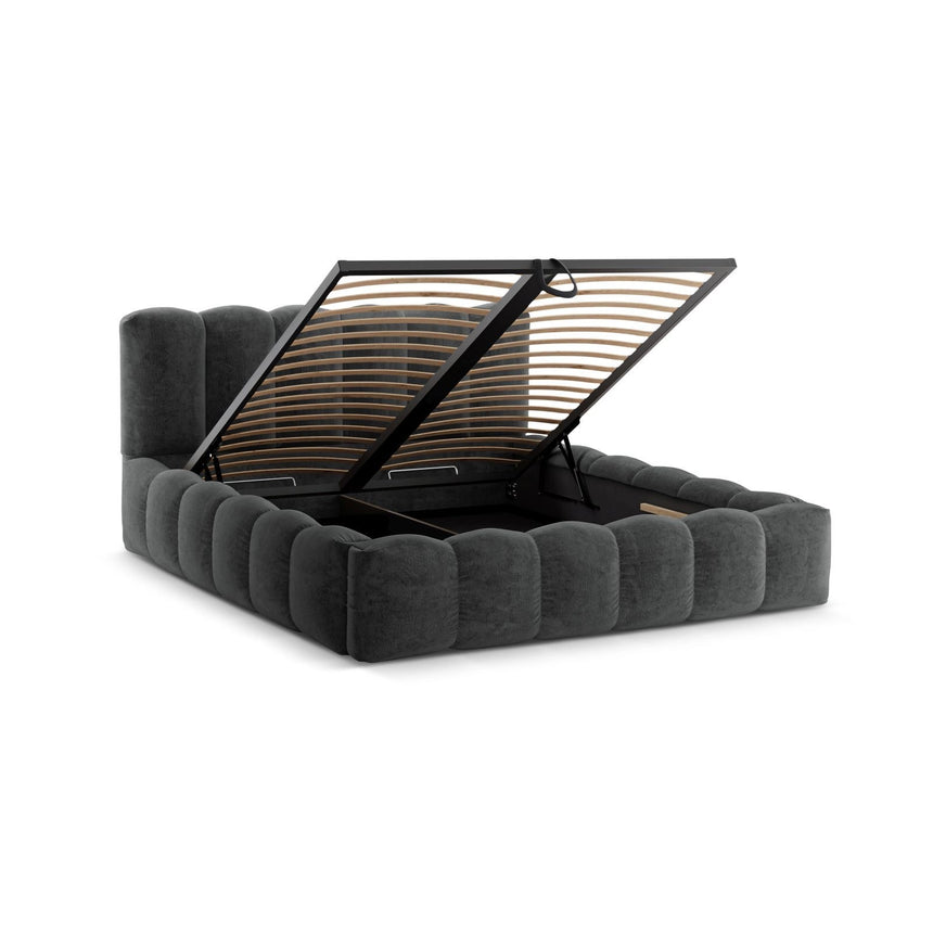 Lupine Bett mit Kopfteil und Stauraum aus Chenille in Dunkelgrau (Perfect Harmony 90), 160x200 cm von Micadoni – Bild 5