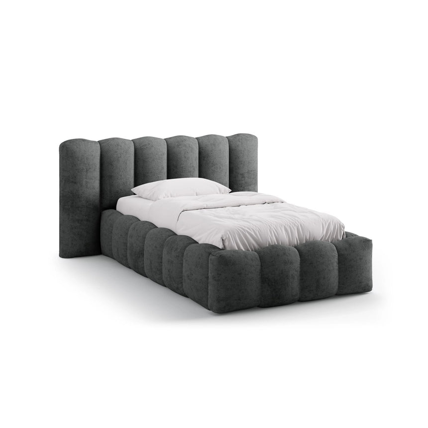 Lupine Bett mit Kopfteil und Stauraum aus Chenille in Dunkelgrau (Perfect Harmony 90), 90x200 cm von Micadoni – Bild 1
