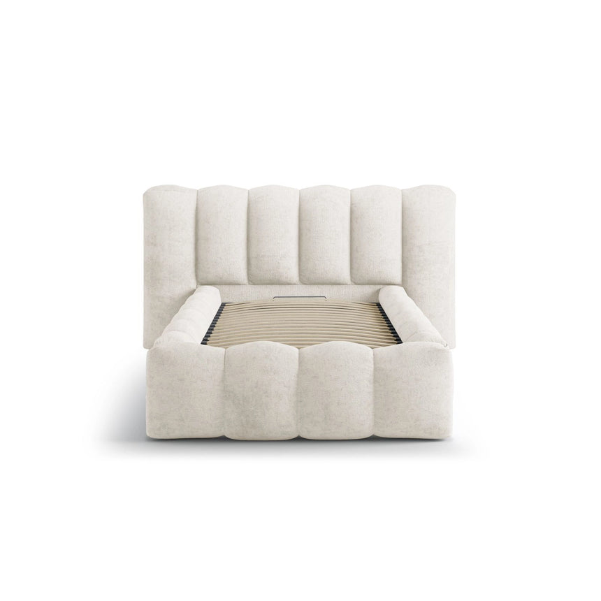 Lupine Bett mit Kopfteil und Stauraum aus Chenille in Leichtes Beige (Perfect Harmony 02), 90x200 cm von Micadoni – Bild 5