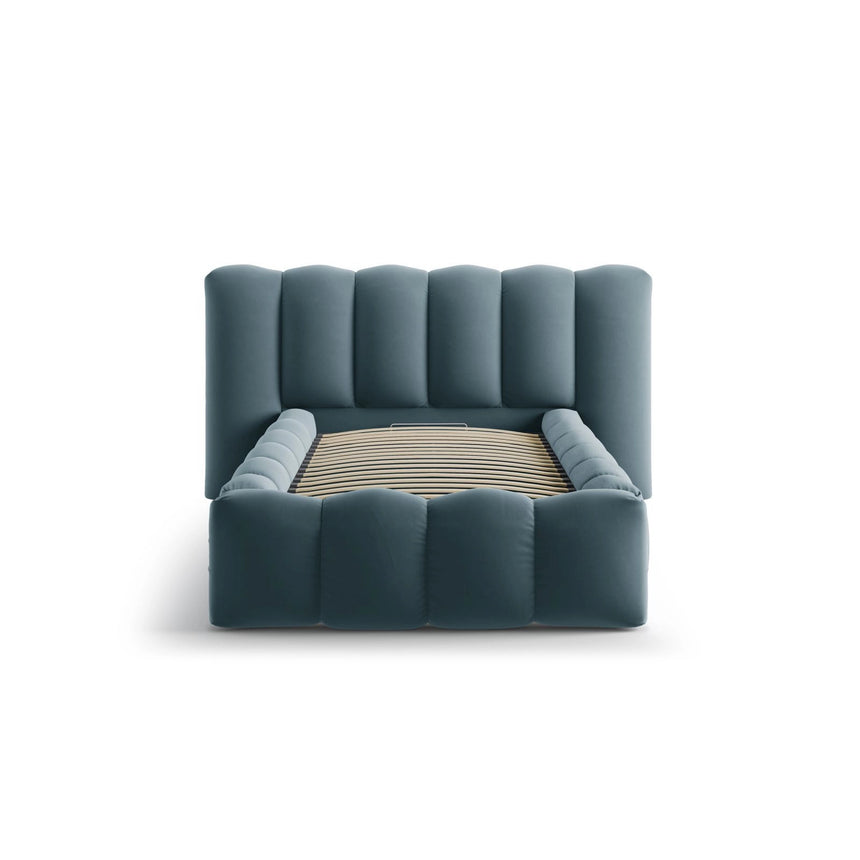 Lupine Bett mit Kopfteil und Stauraum aus Samt in Blau (Paris Dark Blue), 90x200 cm von Micadoni – Bild 5