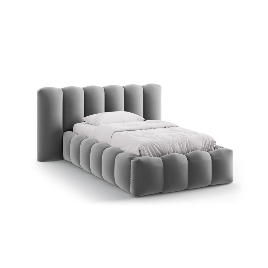 Lupine Bett mit Kopfteil und Stauraum aus Samt in Grau (Paris Steel), 90x200 cm von Micadoni – Bild 1