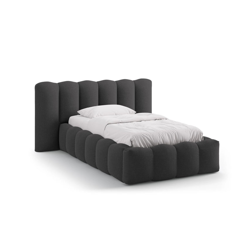 Lupine Bett mit Kopfteil und Stauraum aus Strukturierter Stoff in Anthrazit (Moly 97), 90x200 cm von Micadoni – Bild 1