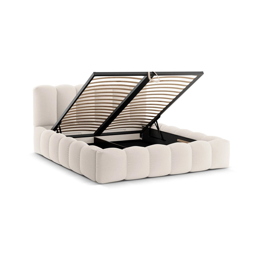Lupine Bett mit Kopfteil und Stauraum aus Strukturierter Stoff in Leichtes Beige (Moly 02), 140x200 cm von Micadoni – Bild 6