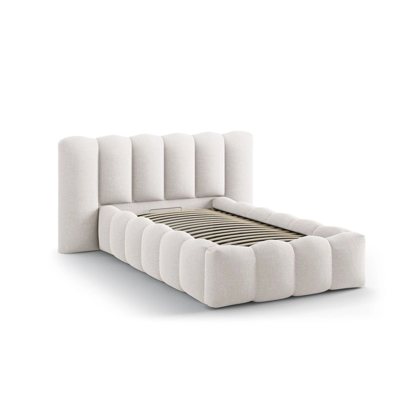 Lupine Bett mit Kopfteil und Stauraum aus Strukturierter Stoff in Leichtes Beige (Moly 02), 90x200 cm von Micadoni – Bild 6