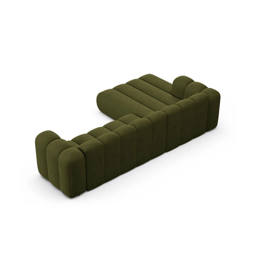 Lupine Modulares 4-Sitzer Ecksofa, Linke Seite, aus Boucle in Dunkles olivgrün (Baloo 2090), 290x177 cm von Micadoni – Bild 5