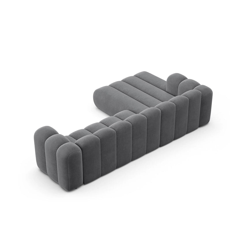 Lupine Modulares 4-Sitzer Ecksofa, Linke Seite, aus Samt in Grau (Salvador 17), 290x177 cm von Micadoni – Bild 5