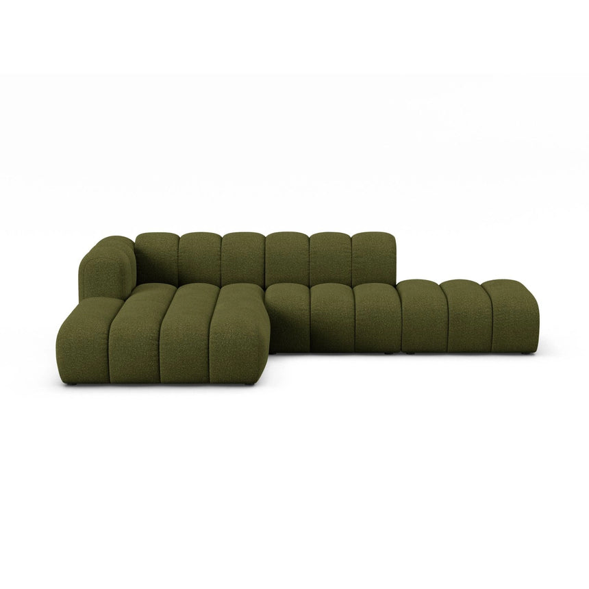 Lupine Modulares 5-Sitzer Ecksofa, Linke Seite, aus Boucle in Dunkles olivgrün (Baloo 2090), 299x177 cm von Micadoni – Bild 1