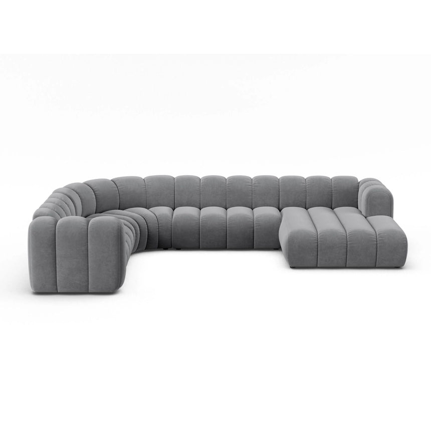 Lupine Modulares 6-Sitzer Panoramasofa, Linke Seite, aus Samt in Grau (Salvador 17), 370x280 cm von Micadoni – Bild 1