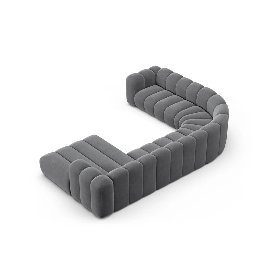 Lupine Modulares 6-Sitzer Panoramasofa, Linke Seite, aus Samt in Grau (Salvador 17), 370x280 cm von Micadoni – Bild 4