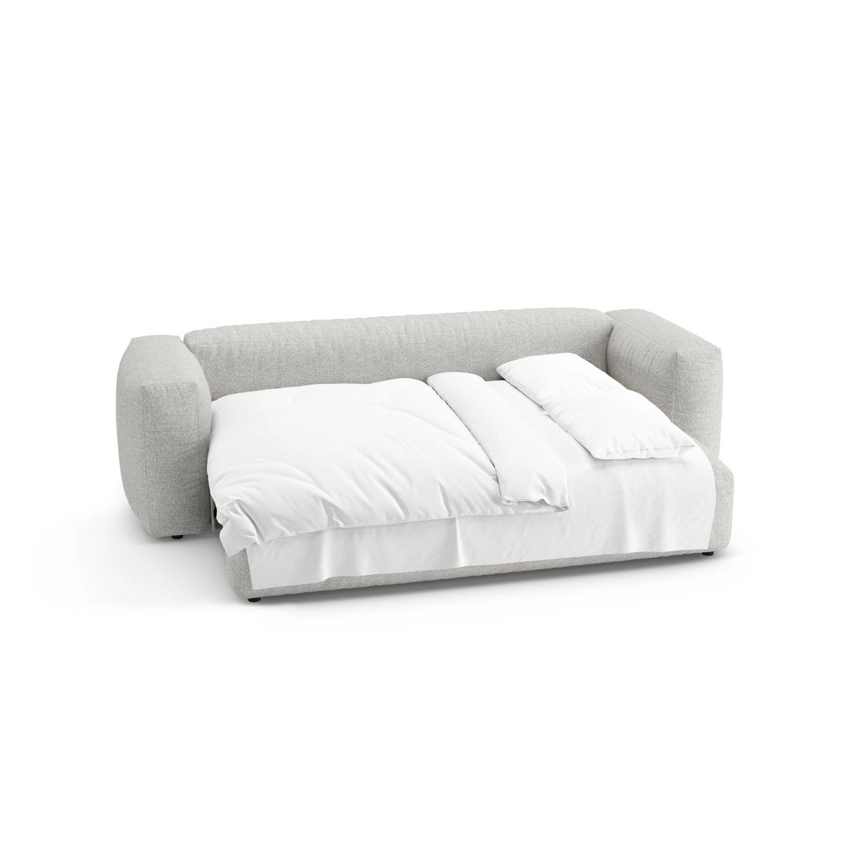Martina 3-Sitzer Sofa mit Schlaffunktion, ausklappbar, aus Boucle in Grey Beige Melange (Monet Pearl), 264x106 cm von Micadoni – Bild 8