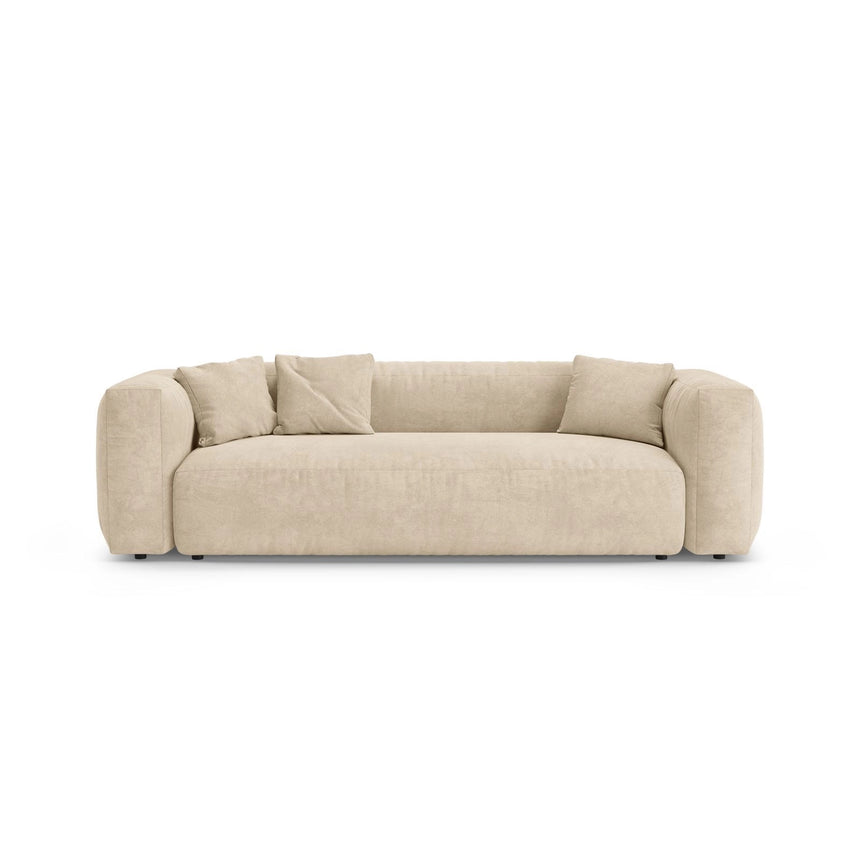 Martina 3-Sitzer Sofa mit Schlaffunktion, ausklappbar, aus Samt, Boucle oder Strukturstoff, 264x106 cm von Micadoni – Bild 1