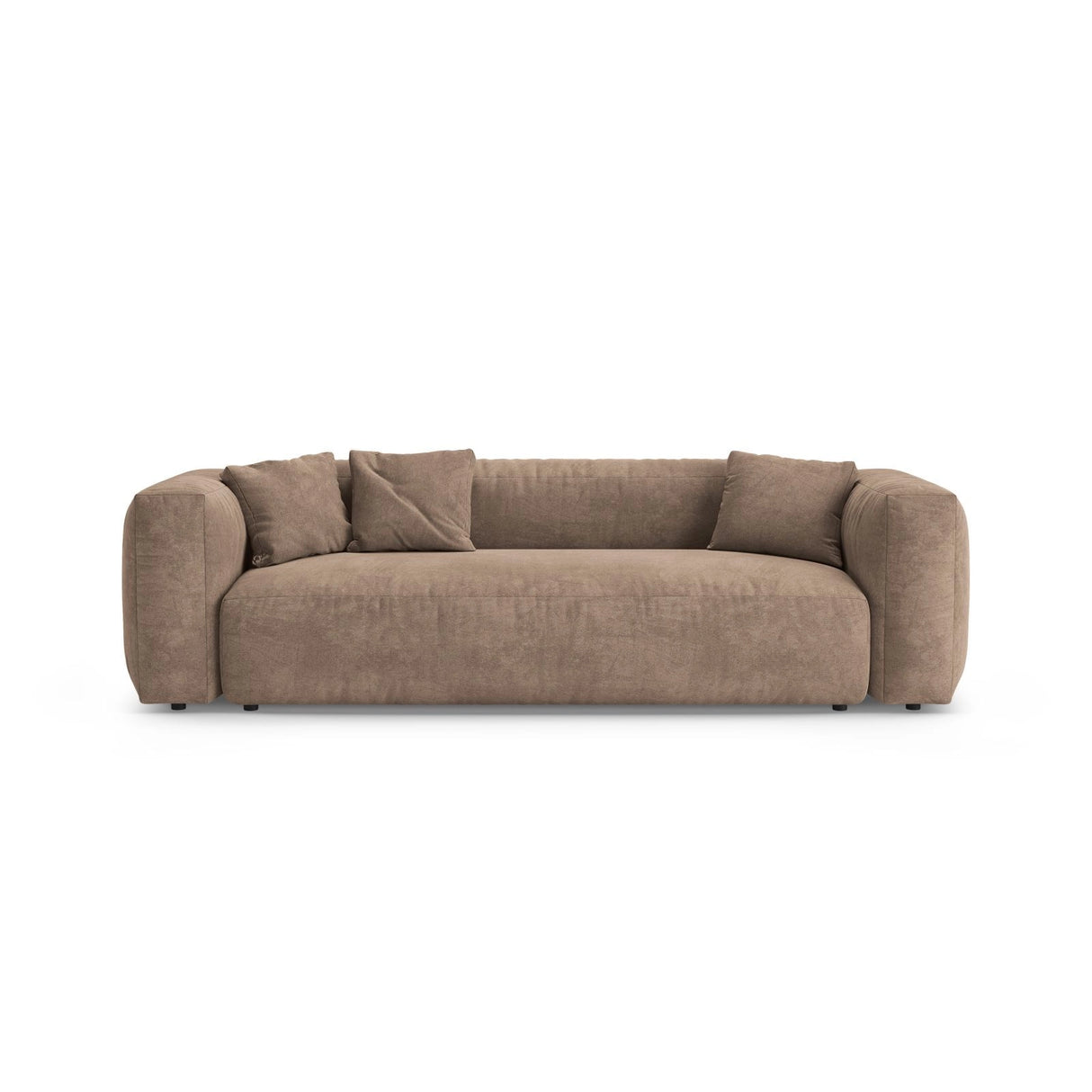 Martina 3-Sitzer Sofa mit Schlaffunktion, ausklappbar, aus Samt in Dunkelbeige (Vogue 3), 264x106 cm von Micadoni – Bild 1