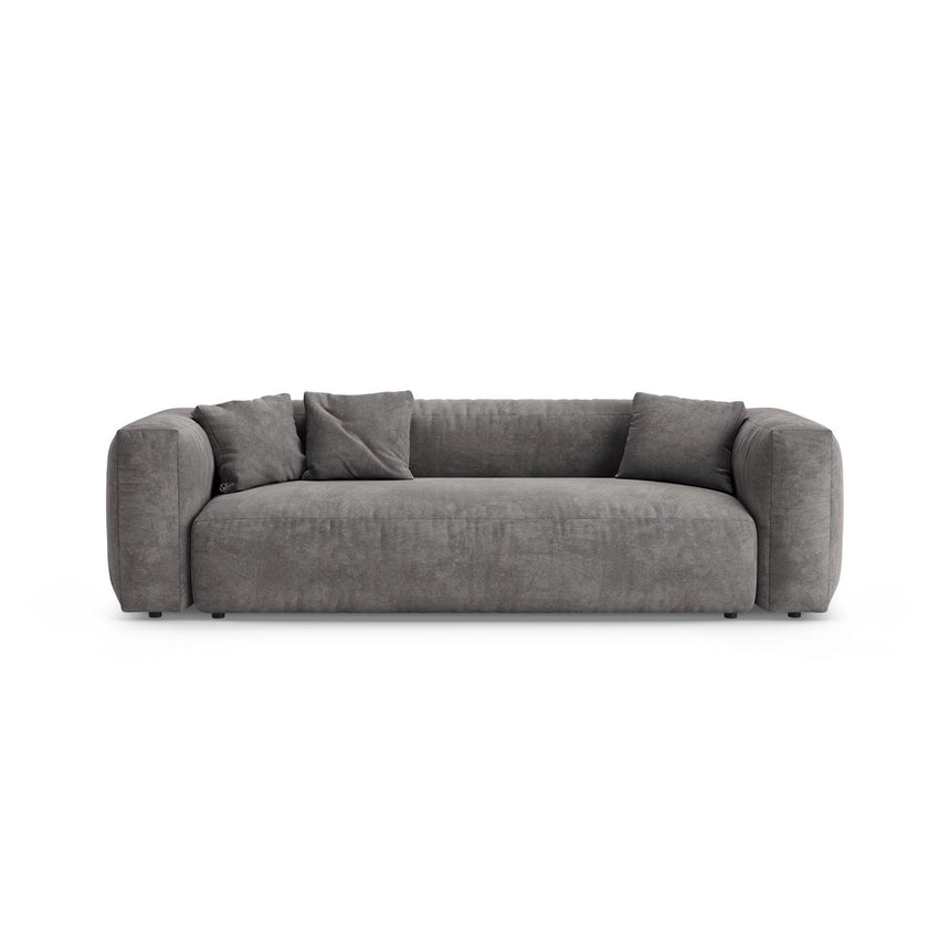Martina 3-Sitzer Sofa mit Schlaffunktion, ausklappbar, aus Samt in Grau (Vogue 15), 264x106 cm von Micadoni – Bild 1