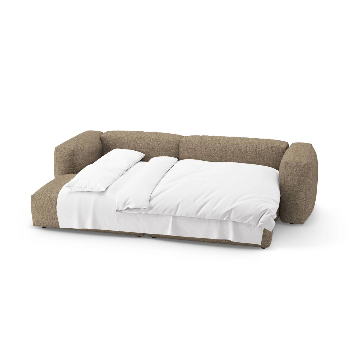 Martina 4-Sitzer Ecksofa mit Schlaffunktion, Linke Seite, aus Boucle in Cappuccino (Monet Cappucino), 280x170 cm von Micadoni – Bild 8
