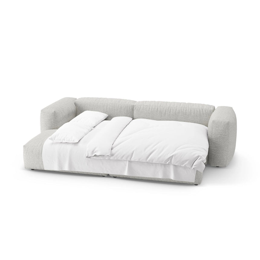 Martina 4-Sitzer Ecksofa mit Schlaffunktion, Linke Seite, aus Boucle in Grey Beige Melange (Monet Pearl), 280x170 cm von Micadoni – Bild 8