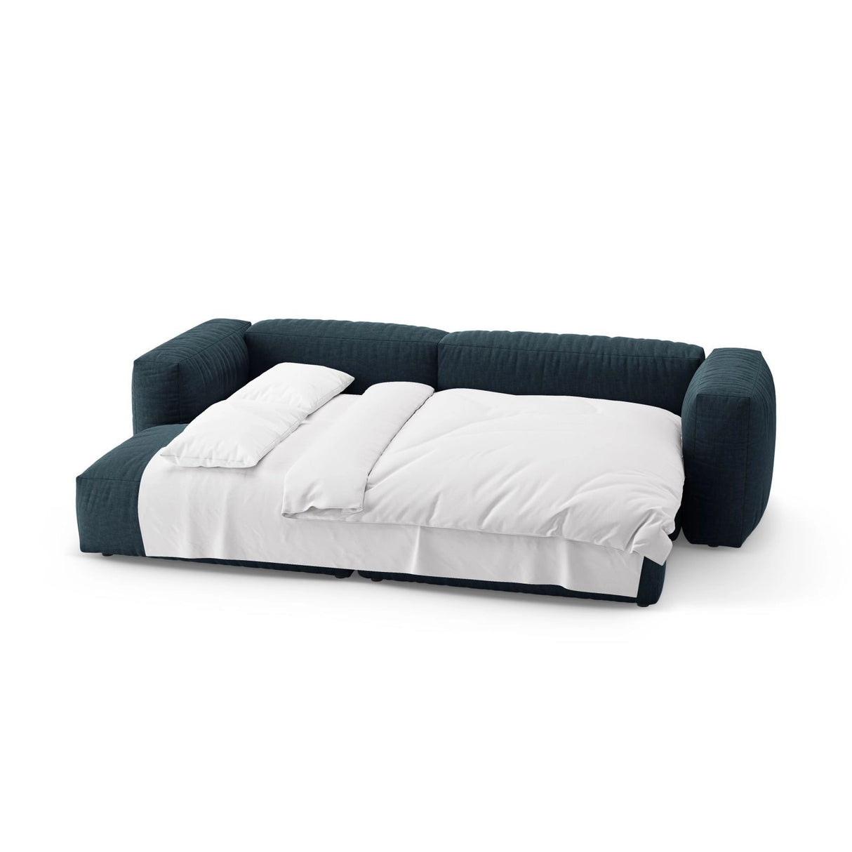 Martina 4-Sitzer Ecksofa mit Schlaffunktion, Linke Seite, aus Strukturierter Stoff in Blau Jeans (Boston Ocean), 280x170 cm von Micadoni – Bild 7