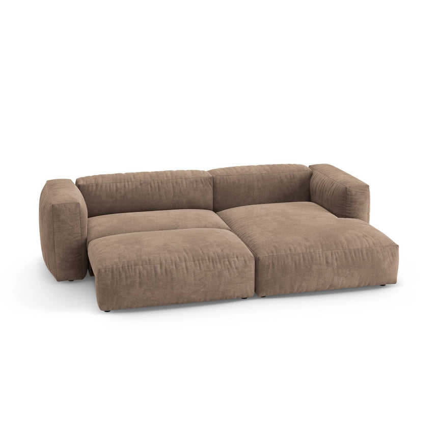 Martina 4-Sitzer Ecksofa mit Schlaffunktion, Rechte Seite, aus Samt in Dunkelbeige (Vogue 3), 280x170 cm von Micadoni – Bild 7