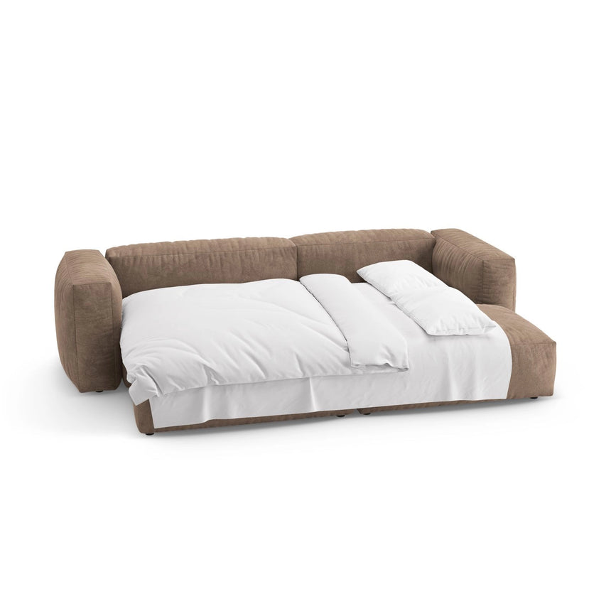 Martina 4-Sitzer Ecksofa mit Schlaffunktion, Rechte Seite, aus Samt in Dunkelbeige (Vogue 3), 280x170 cm von Micadoni – Bild 8
