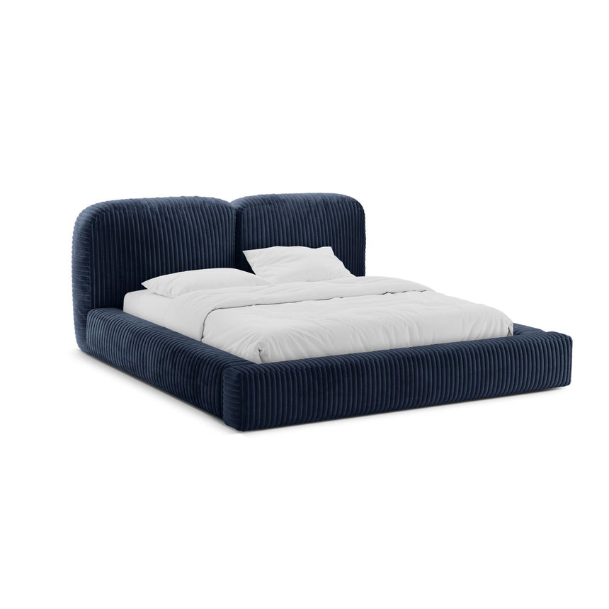 Martina Bett mit Doppelkopfteil und Stauraum aus Cord in Marineblau (Tilia 77), 160x200 cm von Micadoni – Bild 1
