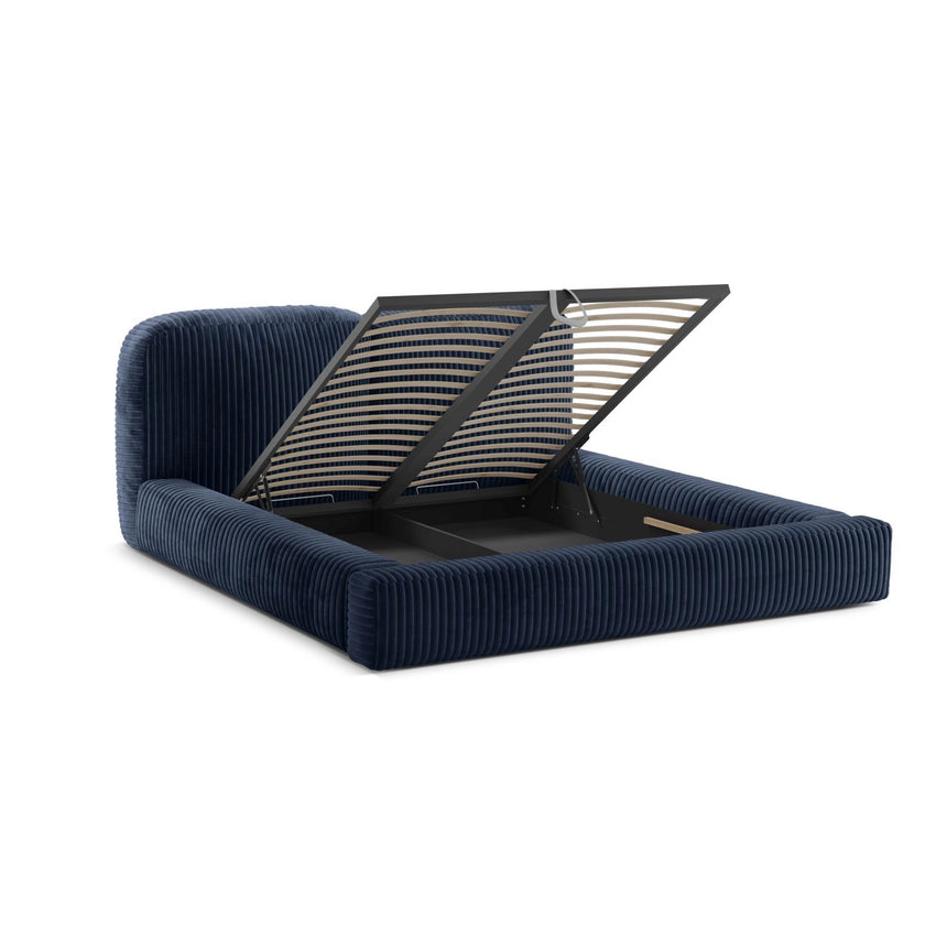 Martina Bett mit Doppelkopfteil und Stauraum aus Cord in Marineblau (Tilia 77), 200x200 cm von Micadoni – Bild 7
