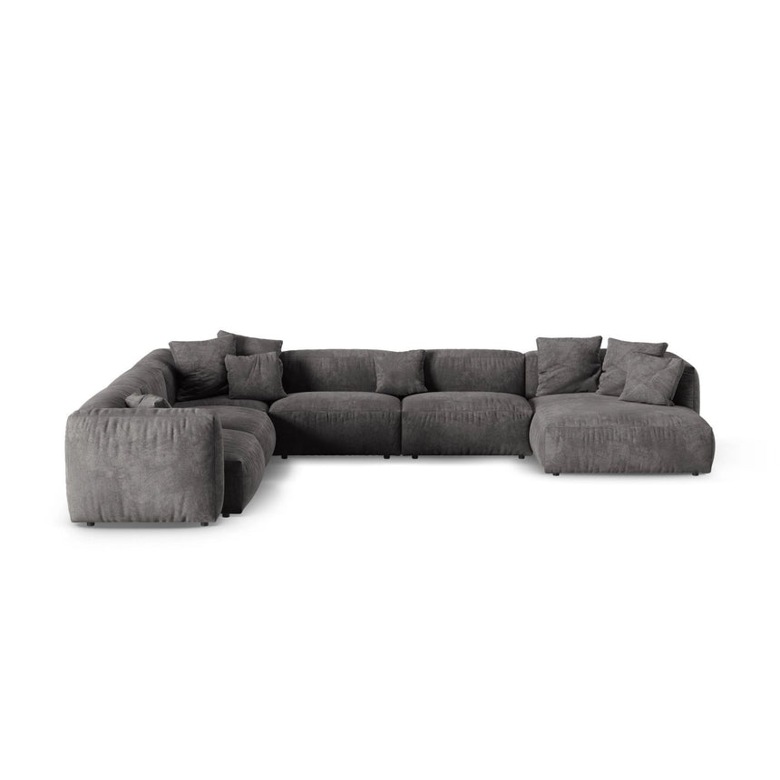 Martina Modulares Panoramasofa, Linke Seite, Sitztiefe 90 cm, aus Samt in Grau (Vogue 15), 420x330 cm von Micadoni – Bild 1
