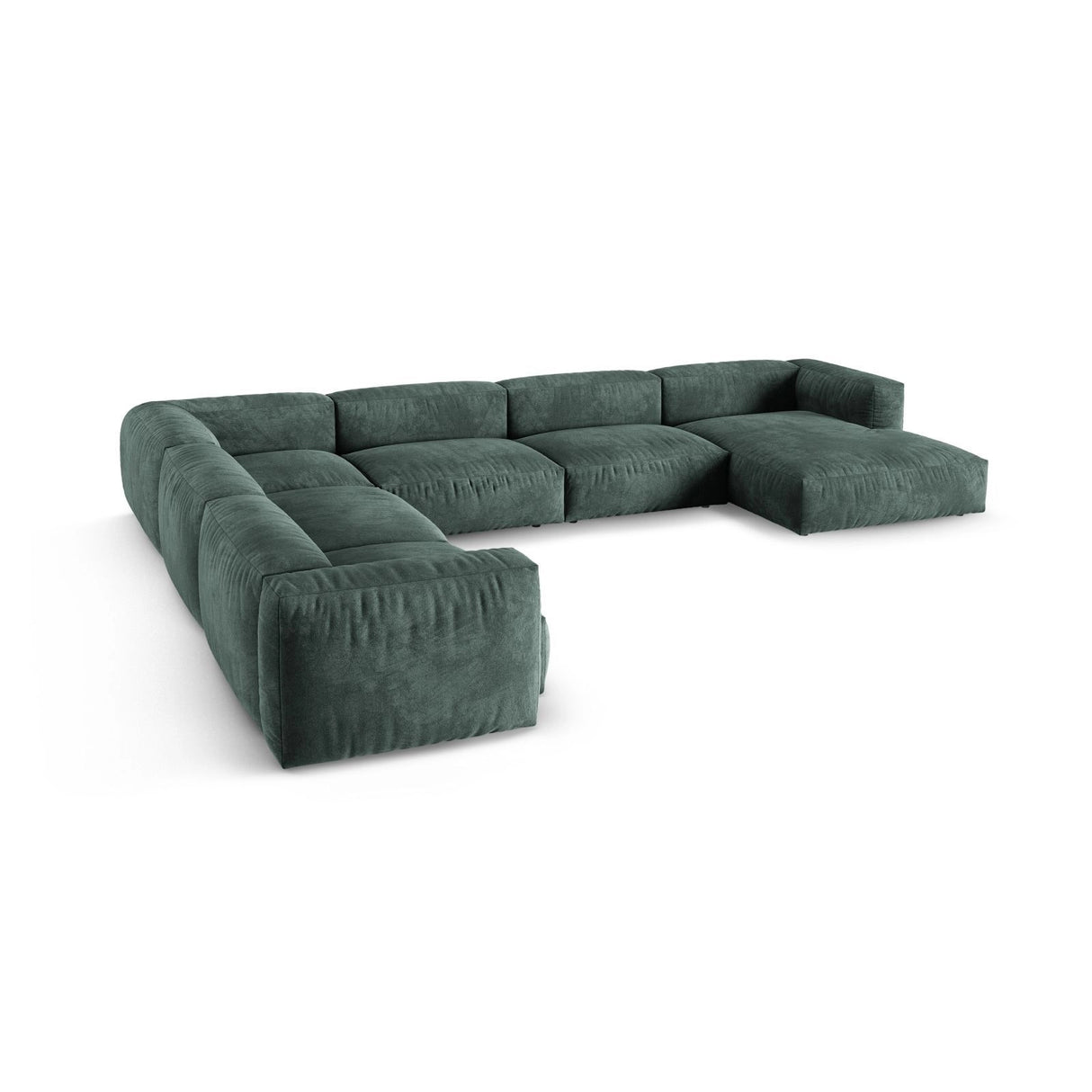Martina Modulares Panoramasofa, Linke Seite, Sitztiefe 90 cm, aus Samt in Petrol (Vogue 12), 420x330 cm von Micadoni – Bild 4