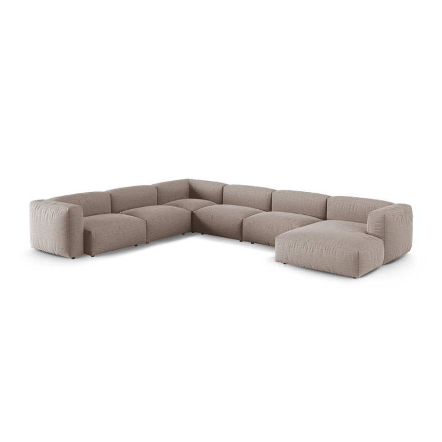 Martina Modulares Panoramasofa, Linke Seite, Sitztiefe 90 cm, aus Strukturierter Stoff in Dunkelbeige (Boston Trufa), 420x330 cm von Micadoni – Bild 3