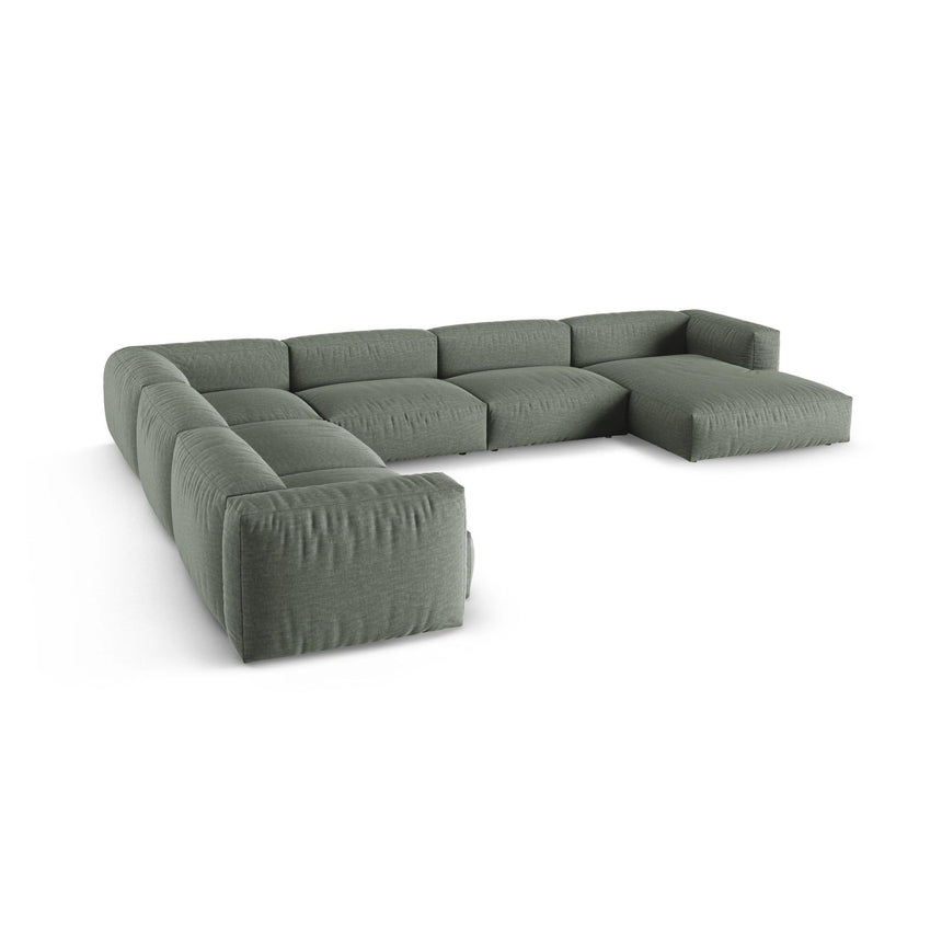 Martina Modulares Panoramasofa, Linke Seite, Sitztiefe 90 cm, aus Strukturierter Stoff in Moosgrün (Boston Water Green), 420x330 cm von Micadoni – Bild 4