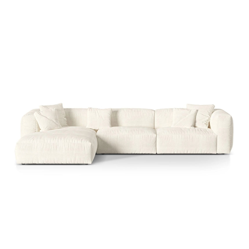 Martina modulares Ecksofa, Linke Seite, Sitztiefe 76 cm, aus Boucle in Elfenbein (Monet Nata), 330x176 cm von Micadoni – Bild 1