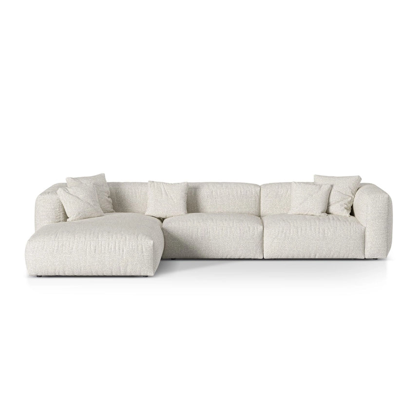 Martina modulares Ecksofa, Linke Seite, Sitztiefe 76 cm, aus Boucle in Grau Beige meliert (Monet Pearl), 330x176 cm von Micadoni – Bild 1