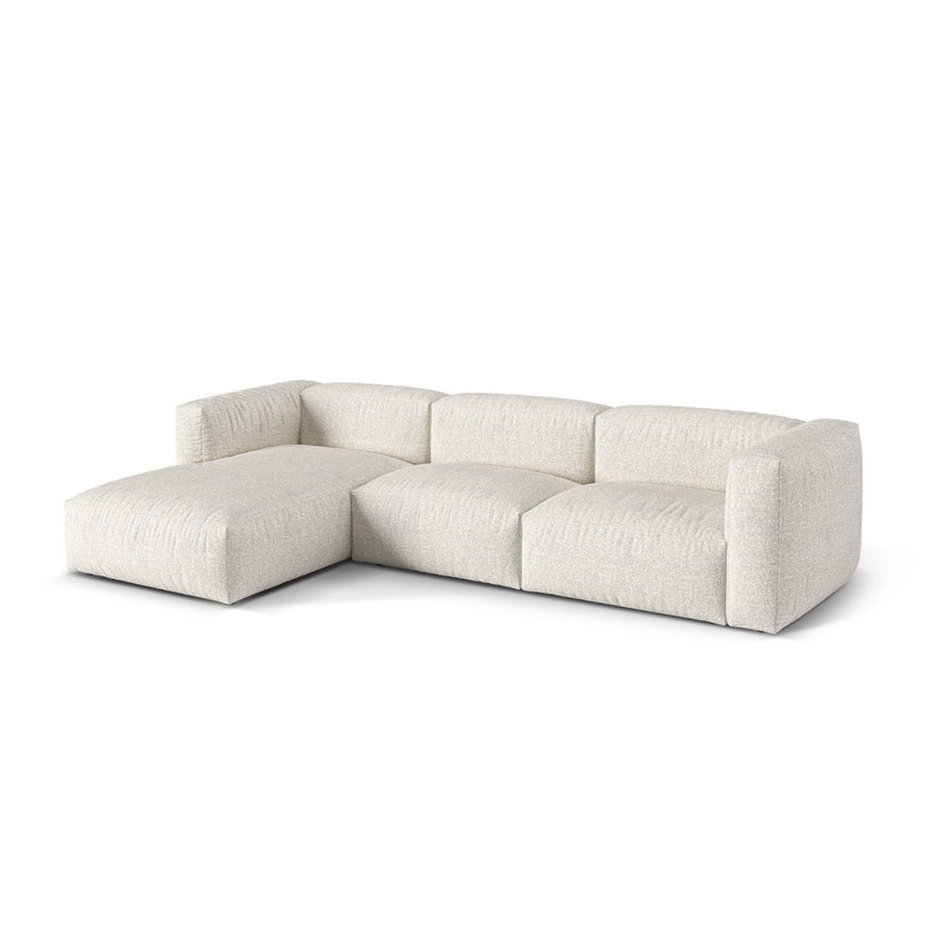Martina modulares Ecksofa, Linke Seite, Sitztiefe 76 cm, aus Boucle in Grau Beige meliert (Monet Pearl), 330x176 cm von Micadoni – Bild 3