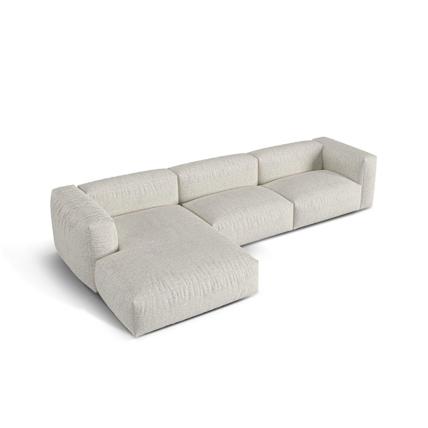Martina modulares Ecksofa, Linke Seite, Sitztiefe 76 cm, aus Boucle in Grau Beige meliert (Monet Pearl), 330x176 cm von Micadoni – Bild 4